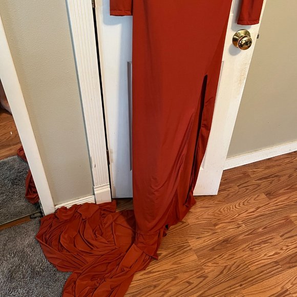 Rust Turtleneck with Slit Maternity Dress by Anyuta Couture - Picture 3 of 9